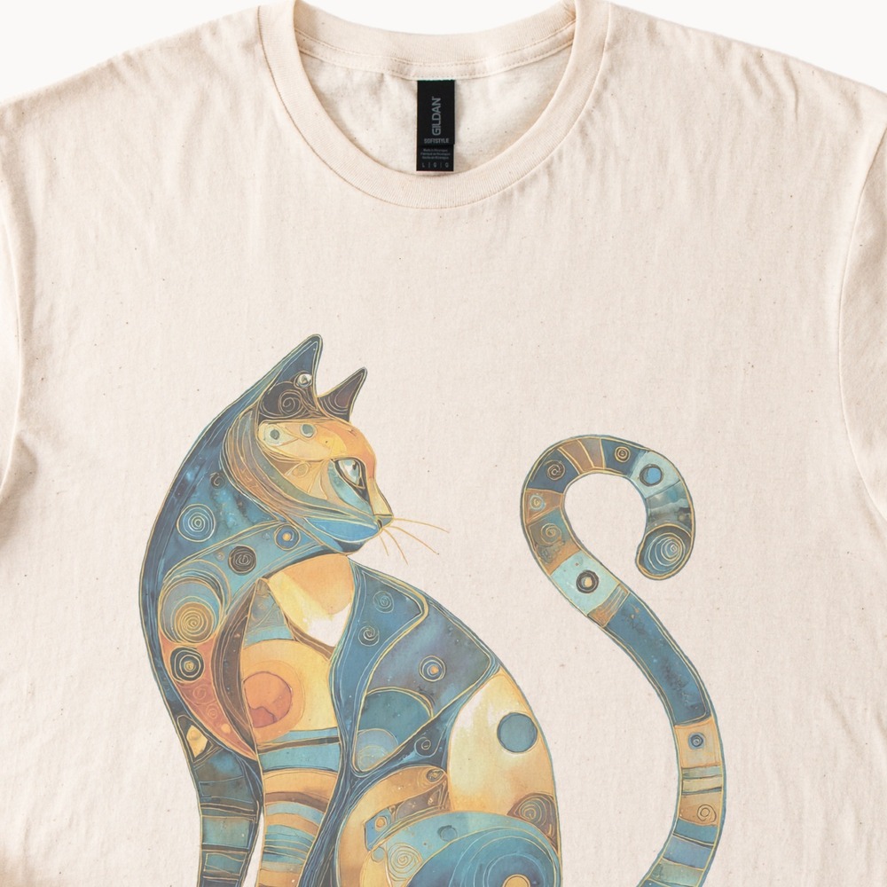 Art Deco Cat Graphic Tee Mystical Geometric Design - Picture 2 of 5